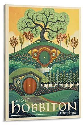 Hobbiton Vintage-Reiseposter Herr der Ringe Filmposter Poster Kunstdruck Wand-Foto Malposter Hängendes Bild Familiendekor 60 x 90 cm
