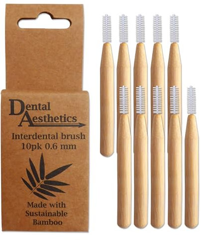 Brosses interdentaires en bambou ~ Manche en bambou, respectueux de l'environnement, lot de 10 (0,6 mm)