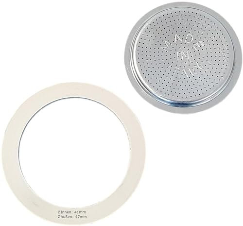 Harren24 Filtro e guarnizione per caffettiera espresso compatibile con bialetti caffettiera per 1 tazza, diametro esterno 47 mm, 4,7 cm, diametro interno 41 mm, 4,1 cm, guarnizione di ricambio,