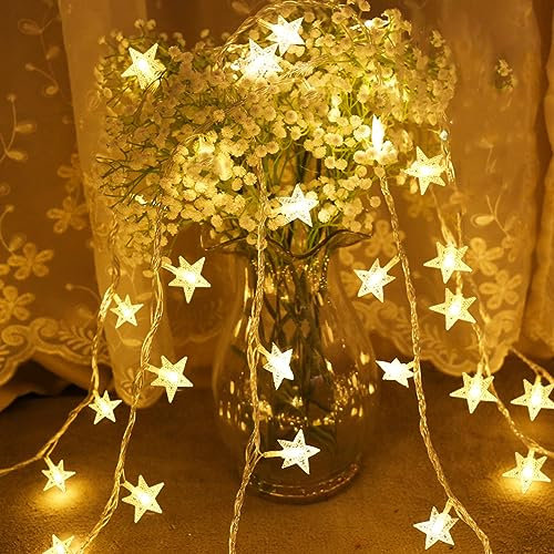 LiyuanQ Star Fairy Lights, 4M 40 LED Fairy Lights Battery Operated, String Lights Waterproof 2 Modes Indoor Outdoor Decorative Lights for Bedroom Christmas Garden Birthday Party Patio Valentine Warm