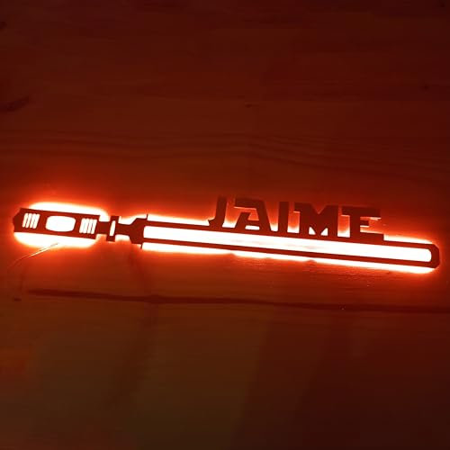 Cartel neón led espada laser Star Wars y nombre personalizad decorar pared (max. 9 caracteres) Letrero decorativo personalizable luz películ Guerra de las Galaxias Lámpara The Last Jedi sable