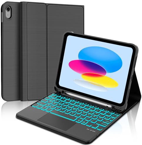 WINCHKING Clavier pour iPad 10 ème - Coque Clavier iPad 10eme Generation, Trackpad Multi-Touch,Rétroéclairage 7 Couleurs, AZERTY
