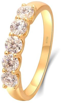 Skcess Goldring Damen 585 Echtgold 14K Verlobungsring Damen Weiß Moissanit Runden, Eheringe 5 Runde Moissanit 1,5 ct Ring Damen Größe 50 (15.9)