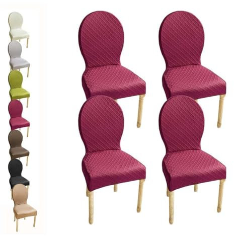 HHONGWYT Stretch Stuhlhussen 4er/6er Set Oben Rund Lehne Stuhlbezug L Lehne Hoch60cm/S Lehne Hoch51CM Stuhlüberzug Stuhlschonbezug Nicht Universell Runder Rückenlehne Stuhlbezüge,D 4pcs,1Large
