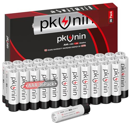 PKUNIN - AAA 1.5V Triple A Alkaline Batteries - 36 Pack Long Lasting 3A LR03 Batteries, 10 Year Life
