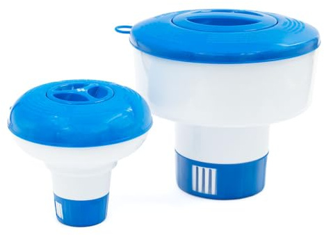 Home Deluxe - Dosierschwimmer Clear - 5 Dosierschwimmer für 1 Tabletten, Einstellbarer Drehknopf für gleichmäßige Wasserpflege I Poolzubehör Poolpflege Wasserdesinfektion