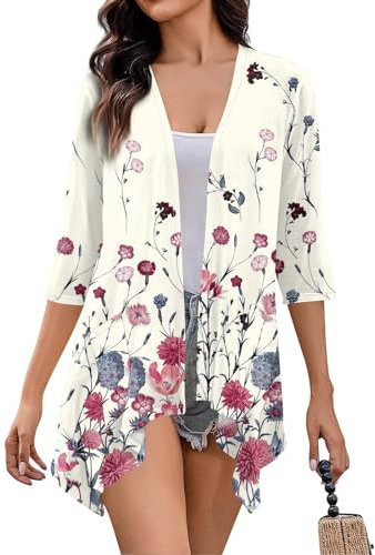 Prime Deal Day Kimono De Plage Femme Été Robe De Plage Femme Ete Gilet Long Femme Ete Robe Orientale Femme Boubou Africain Femme Cardigan Femme Mousseline De Soie Cache Coeur Femme Veste