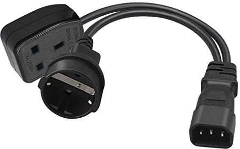 xbiez 3-Prong C14 to UK+EU4.8mm Connector Adapter Cord Male Plug to Female Socket Converter Wire Y-splitter Power Line