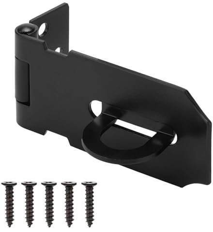 Türschloss, 7,6 cm, Sicherheitsverschluss, Schnappverschluss, Edelstahl-Torschloss, Haspe für Außenzaun, Tor, Scheunentür, Schuppenschrank, Schublade, schwarzes Finish mit Schrauben, 1 Stück