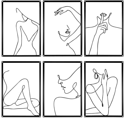 Chostky 6 piezas decoración de pared de metal, dibujo de líneas modernas, arte de pared minimalista abstracto para mujer, decoración de pared para el hogar, decoración de pared para dormitorio, salón,
