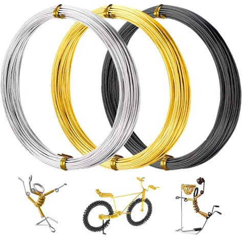 Bieiyhe 3 Rotoli Filo di Alluminio per Lavori Artigianali 10m,Filo di Ferro Modellabile,Fil di Ferro per Gioielli,Filo per Bigiotteria Fai Da Te,Filo Metallico da Scolpire,Filo Modellismo Sculture
