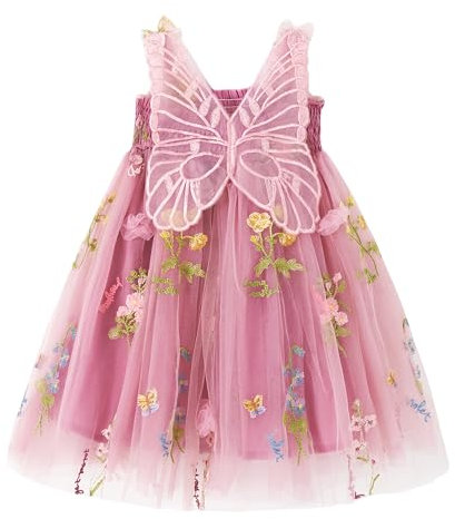 Miipat Vestito da Bambina Tulle Farfalla Bambino Ragazze Abitini Senza Maniche Ricamo Floreale Principessa Abiti Festa di Nozze Abito di Compleanno per Ragazza 90 18-24 Mesi