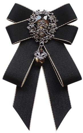 JKQBUX Broche nœud papillon en tissu réglable pré-noué avec strass style britannique rétro pour homme et femme, noir, 10* 16cm