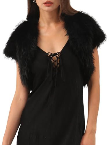 Amazhiyu Fell Brautjacke, Kurzarm Brautstola Bolero Damen, Crop Hochzeitsjacke Kunstpelz Stola, Kurz Kunstfell Winter Jacke Cardigan Offen Front für Abendkleid Hochzeit Festlich, Schwarz, L