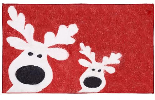 Inshere Weihnachtstürmatte (31.5x19.6,rot/weiß), niedliche Rentier dekorative Haustürmatte, Weihnachtsneujahrsfest-Sammlung lustige Türmatte für vordere Veranda Eingang rutschfest