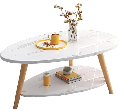 Locuetyn Household Coffee Table, Oval Wood Table with Open Shelving for Storage and Display 2 Tier Sofa Table, Small Modern Furniture Living Room&Home Office