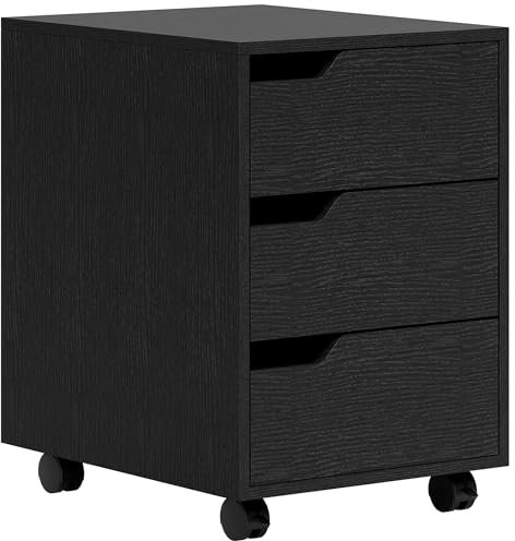 HOMCOM Cajonera de Oficina con Ruedas Mueble Archivador con 3 Cajones Cajonera para Escritorio Estudio 40x50x57,5 cm Negro