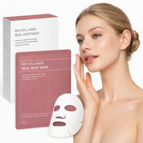 Bio Kollagen maske – 5 Stück | Intensive Feuchtigkeit & Anti-Aging-Pflege für glattere, jugendlich strahlende Haut über Nacht, Perfekte Hautregeneration im Schlaf – geeignet für alle Hauttypen