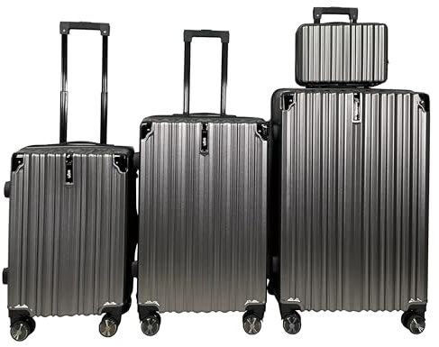 SIGN Hartschalen Reisekoffer Trolley ABS Tasche Leicht 4 Doppelrollen (Handgepäck-Mittel-Groß-Set) Nummernschloss (Anthrazit, 3er Set)
