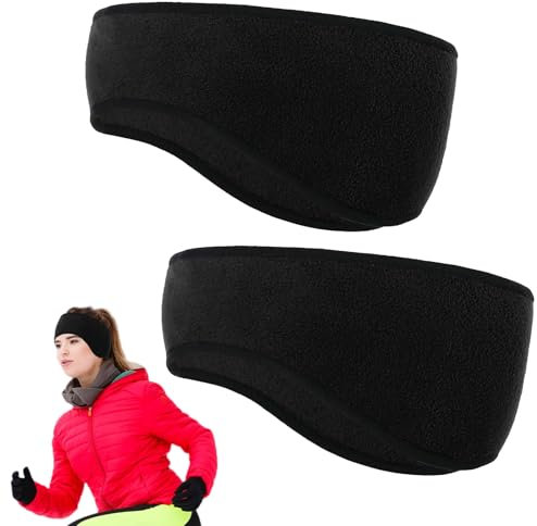 GWAWG Winter Headband Ear Warmer - 2 Pack Warm Cozy Fleece Stretchy Ear Muff with Full Cover for Outdoor Sports, Running, Hiking, Cycling, Tennis, Jogging (Black)