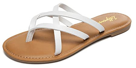 HEVA Damen Elastische Riemen Flache Sandalen Casual Sommer Offene Zehe Sandale(8UK 42EU,Weiß)