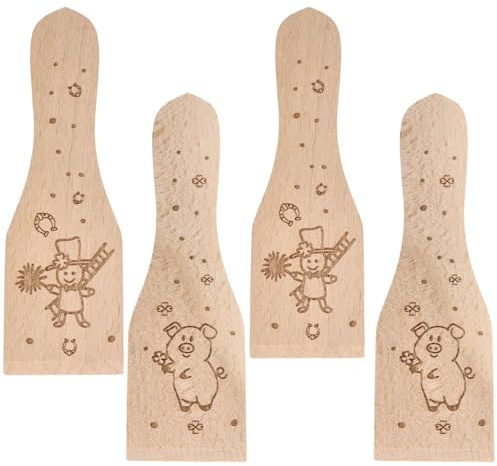 Spruchreif | 4-teiliges Set: Holzschaber mit Gravur Silvester | Raclettespachtel 4 er Set mit Gravur | Raclette Zubehör | Küchenhelfer