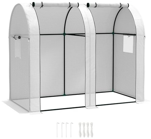 Outsunny Tomato Greenhouse, Garden Growhouse with 2 Roll-up Doors and 4 Mesh Windows, Portable Indoor Outdoor Green House, 185 x 94 x 150cm, White