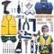 HOTUT Outils Enfant, 53 pièces Boite a Outils Enfant avec Perceuse Électrique, Gilet de Chantier, Malette Outils Enfant, Caisse a Outil Enfant, Outils de Travail pour Enfant 3 Ans+