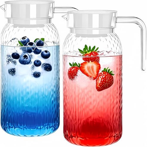 2 Pack 1L Acrylic Pitcher, Juice Jug Water Pitcher, Fridge Jug, BPA-Free & Shatter-Proof, Transparent Water Jugs with Lid, Non Spill Plastic Jug for Hot/Cold Water Ice Tea Coffee Milk Juice Beverage