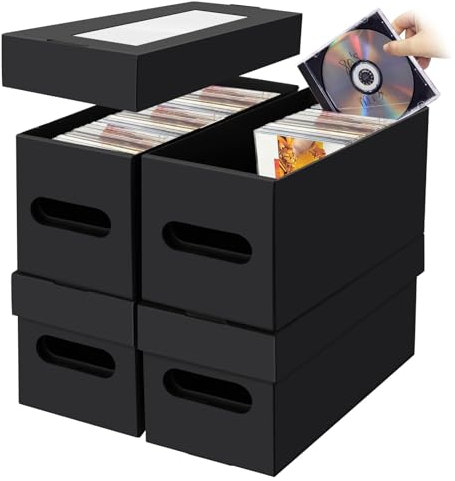 AOBOPLE Scatole per CD, confezione da 4 custodie per CD, porta CD con coperchio, può contenere 30 CD in custodie complete, 60 CD in custodie sottili e 165 dischi in custodie per CD