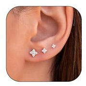 HEEYA 3 Paare Ohrstecker Blumen Ohrringe Silber 925 Post Ohrringe Set Damen Hypoallergen Ohr stecker mit 5A Zirkonia Ohrschmuck mit Geschenkbox 3/4/5MM - Silber