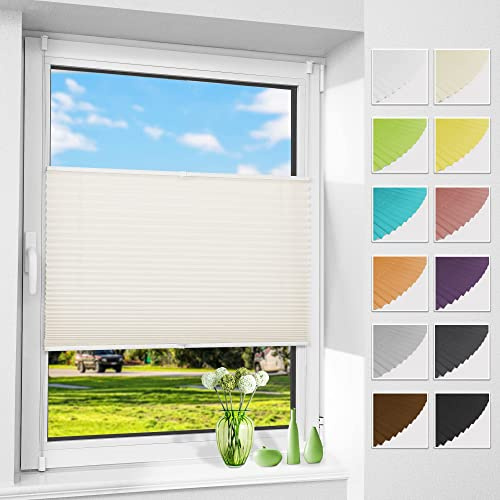 Allesin Plissee ohne Bohren Plissees Klemmfix Beige 85x140cm(BxH), Plisseerollo Faltrollo mit Klemmträger, Jalousie Rollos für Fenster und Tür, Sichtschutz und Sonnenschutz