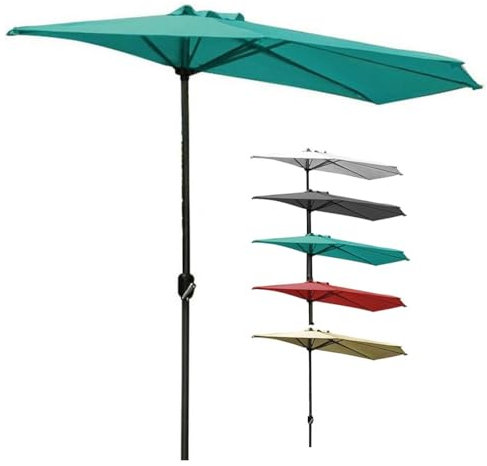 300cm Halbrunder Terrassenschirm, Outdoor-Sonnenschirm mit Kurbel, wasserdichter UV-Schutz, ideal für Balkon & Garten, grüner Gartenschirm