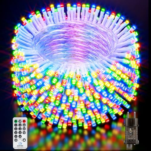 Lichterkette Außen 59,8M 500 LED, RGB Bunt Led Lichterketten Weihnachtsbaum Innen Outdoor Deko Strom mit Fernbedienung Timer 8 Modi Wasserdicht Weihnachtsbeleuchtung für Garten Weihnachten Baum Party