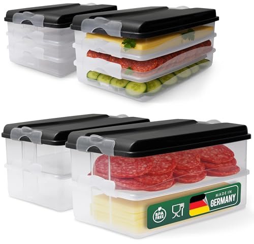Novaliv Recipientes (6 pequeños + 4 grandes + 4 x tapas), apilables para frigorífico y congelador, juego de recipientes de almacenamiento, organizador, para embutidos, queso, frutas, verduras, comida
