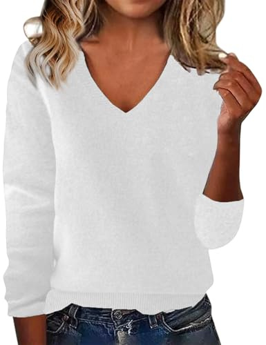 Surttan Damen Pullover Elegant Merinowolle Strickpullover Locker Rundhals/v-Ausschnitt Longshirt Gestrickter Sweater Warm Winterpullover Autumn Winter Strick Unterhemd Damenpullover