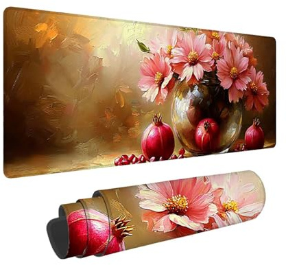 Gaming Mauspad, Mousepad XXL 1200 x 400 mm Mouse Pad mit Wasserdicht und Anti-Rutsch Großer Tischunterlage für Büro&Zuhause Verbessert Präzision und Geschwindigkeit Gaming Zubehör (Vase Blumen) K-400