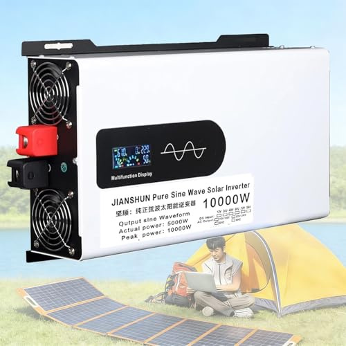 Solar Inverter 10KW and Pure Sine Wave Power Inverter Charger with LCD Display, DC 24V/48V/60V/72V/96V to AC, Featuring 2 AC Outlets and LCD Display, for RV, and Home Energy Storage(96V)
