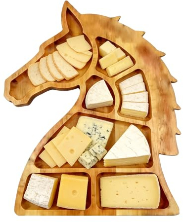 Shaersu Bandeja de Madera para Servir Alimentos,con Forma de Cabeza de Caballo Plato Decorativo para Exposición - con Compartimentos para Bandejas de Servicio,para Caramelos, Tabla de Embutidos,