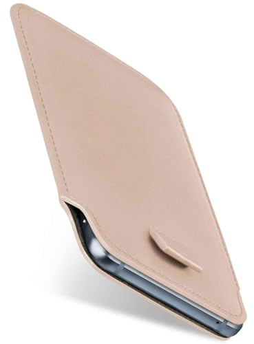 moex Slide Case für Oppo Reno15 Pro 5G Handytasche zum Einstecken Ultra dünn, Einsteckhülle Holster Hülle PU Leder, Sleeve Etui Handyhülle mit 360 Grad Komplettschutz, Beige