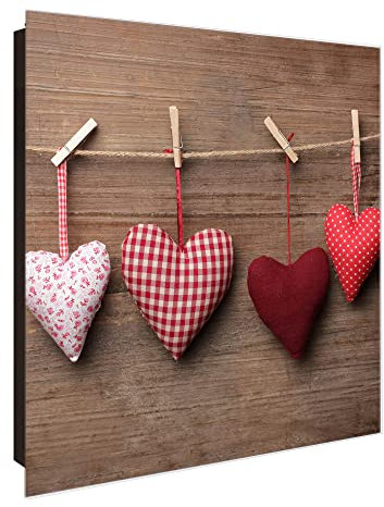 banjado Großer Schlüsselkasten Glas - Schlüsselbox 30x30cm mit 50 Haken - Schlüsselkasten modern für Schlüsselaufbewahrung mit beschreibbarer, magnetischer Glastür - Motiv Herzen