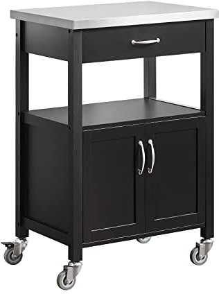 SoBuy Meuble de Cuisine à roulettes avec Plan de Travail Desserte Cuisine compacte pour Rangement Cuisine, extérieur ou Chambre Chariot de Service Multifonction Noir 60x92x45cm FKW22-SCH