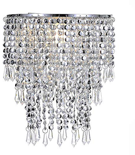 Waneway 3 Tier Beads Pendant Shade, Ceiling Chandelier Lampshade with Acrylic Jewel Droplets, Beaded Lampshade with Chrome Frame and Sparkling Beads, Diameter 22 cm, Chrome