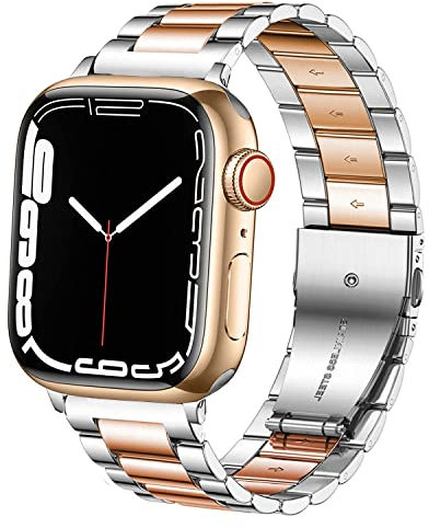 DEALELE Compatible iWatch Band Metal Acero Inoxidable Reemplazo para Correa, si es aplicable Apple Watch Series 4/3 / 2/1, Plata/Oro Rosa, 38mm/40mm