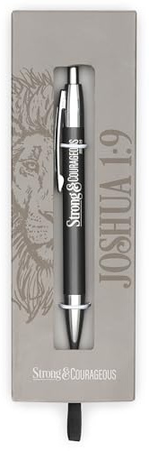 Christian Art Gifts Strong & Courageous Clip-On Pen with Gift Box | Medium Point, Black Ink, For Journaling & Note-Taking, Gift for Men, Dad, Father's Day, Stocking Stuffer, Men's Stationery