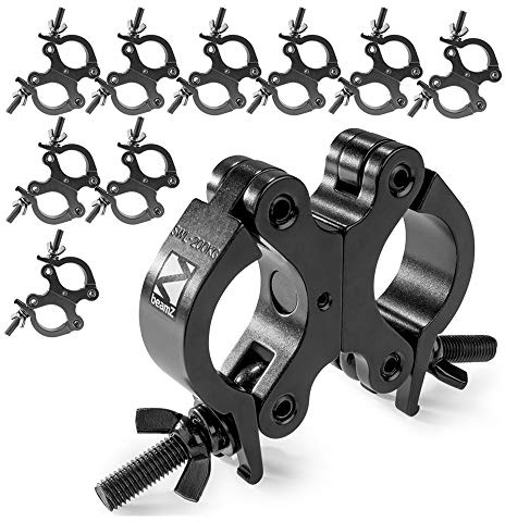 BeamZ BC50B-200D Swivel Coupler Clamp Set of 10 Black 200kg Slimline Truss Goalpost Mounting for DJ Stage Lighting Fixtures Fits 48-51mm Pipes Aluminium Heavy Duty