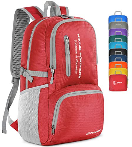 ZOMAKE Leicht Faltbarer Rucksack 35L Packbare Backpacks,Kleiner Rucksäcke Wanderrucksack Wasserdicht Rucksäcke für Damen Herren Outdoor Wandern(Rot)