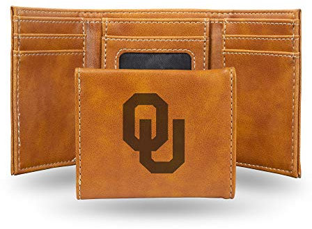 Rico Industries Fanshop Oklahoma University Geldbörse mit Lasergravur, dreifach gefaltet, Braun, 3.25 x 4-