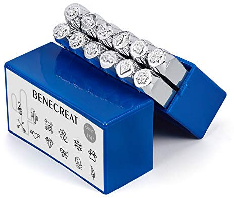 BENECREAT 12er Pack (6mm 1/4 ) Design Stamps Natürliches Thema Metallstempel-Set mit Etui, galvanisierten Hartwerkzeugen zum Stempeln/Lochen von Metall, Schmuck, Leder, Holz