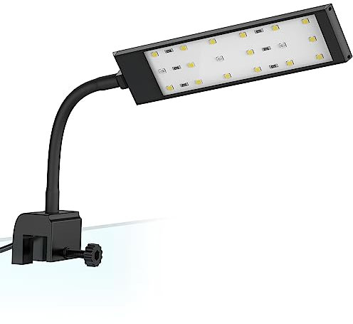NICREW JTL Fish Tank Clip-On Light, Clamp Aquarium LED Light with 2 Lighting Modes, 360° Adjustable Light Arm, Fit 20L Aquariums, 18 LEDs, 7W